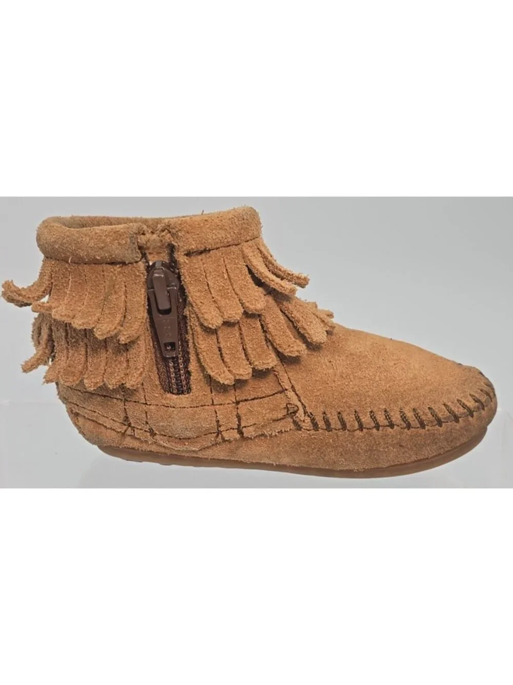 Minnetonka Baby Moccasin Fringe Baby Walker Booties Suede Leather Unisex Size 4